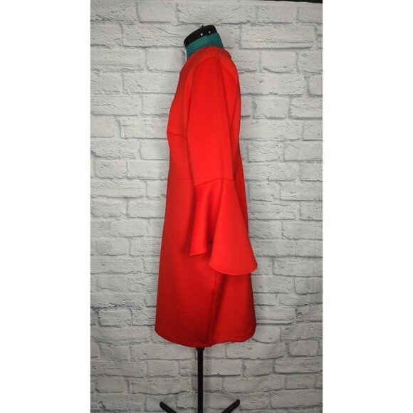 ELOQUII Womens Scuba Sheath Dress Red Stretch Jewel Neck Long Sleeve Flare 16 - Picture 4 of 9